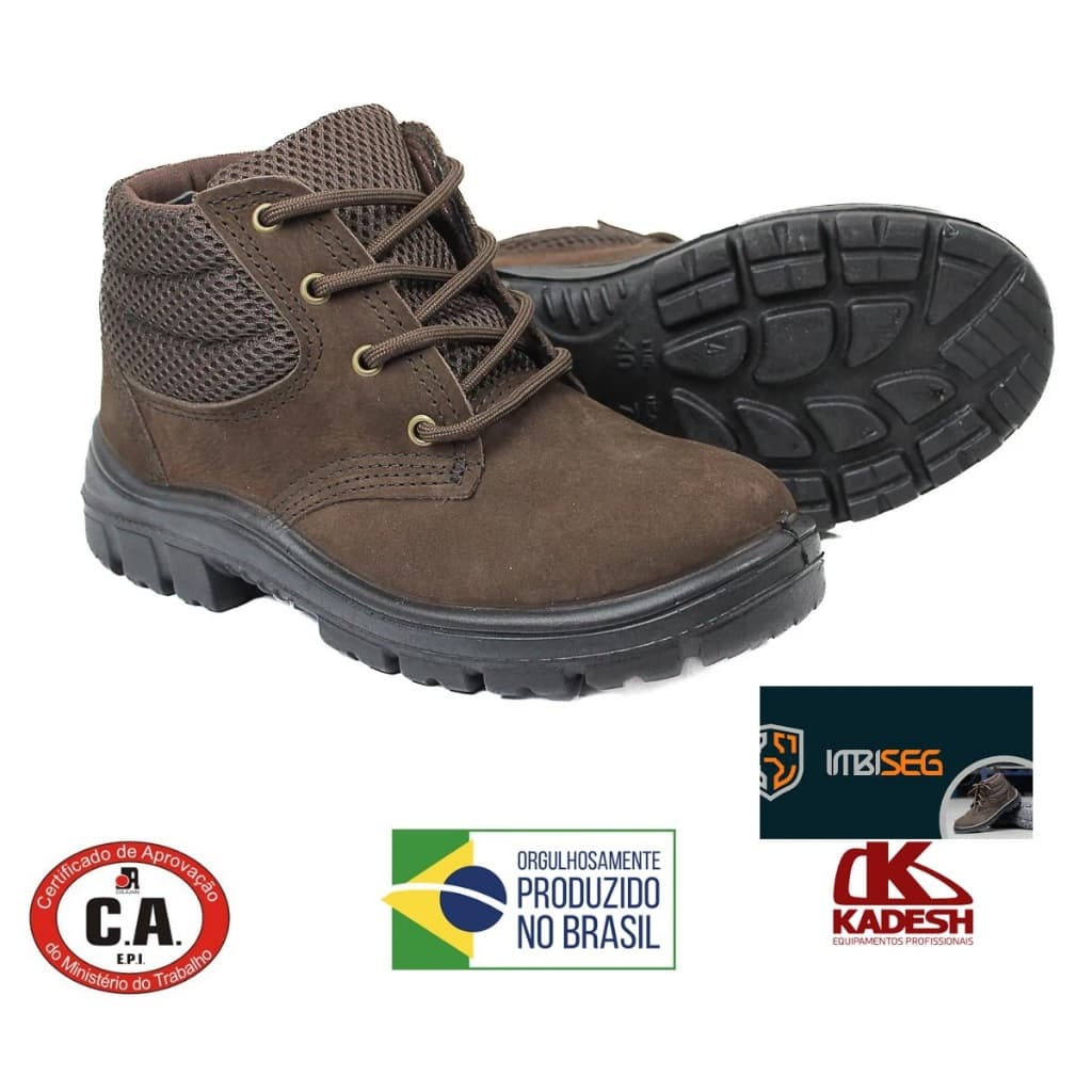Bota Botina Coturno Nobuck  kadesh imbiseg Marrom bico Pvc