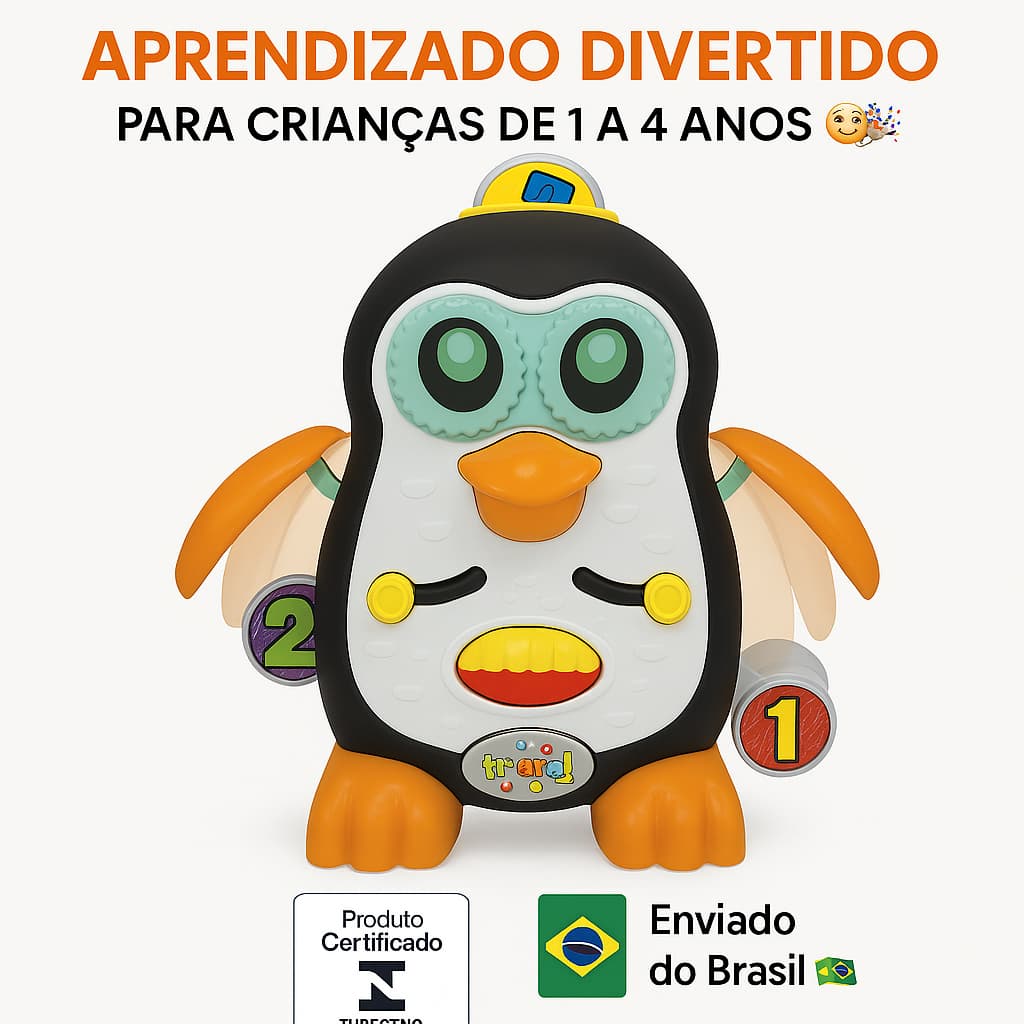 Brinquedo Didatico Pinguim Educativo Interativo Infantil Desenvolvimento Motor Botões Coloridos