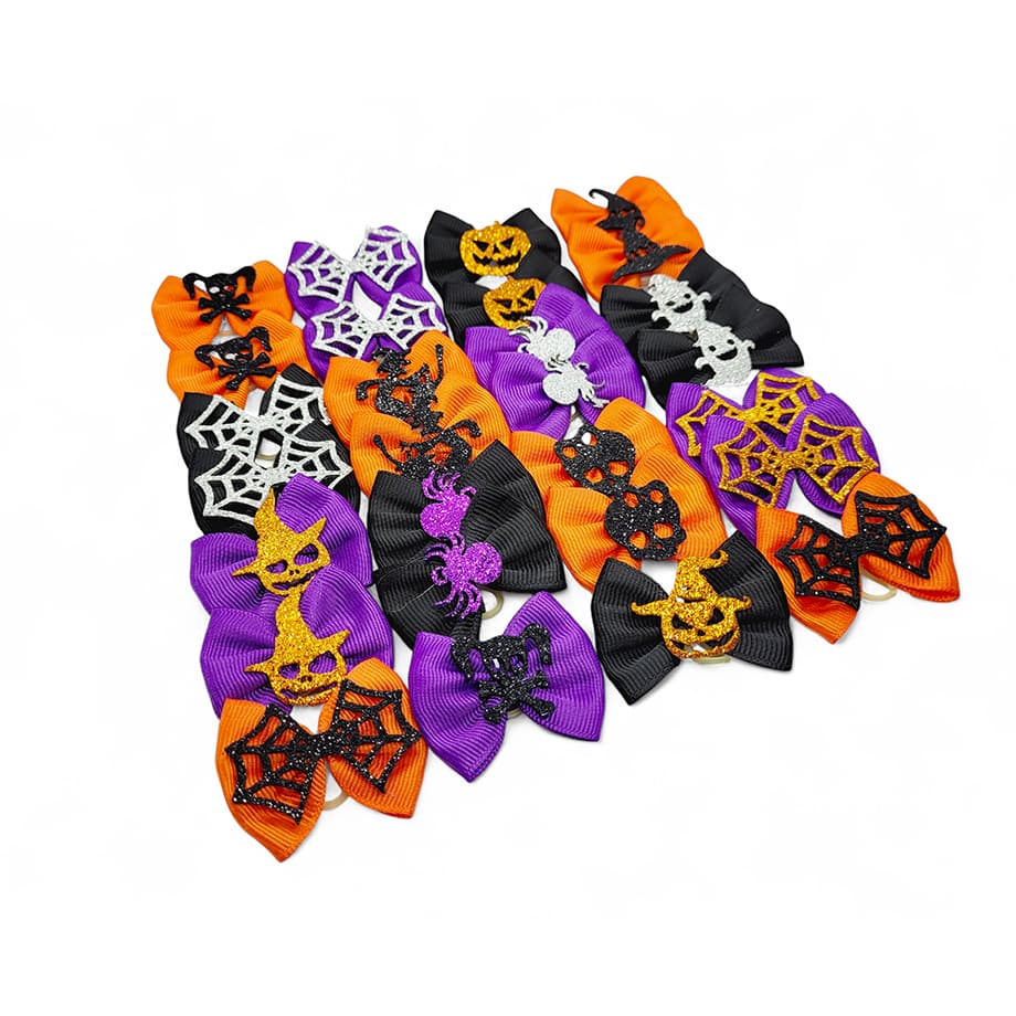 30 Laços Pet Coleção Halloween Luxo Lacinhos Cetim Banho e Tosa Petshop Cães e Gatos