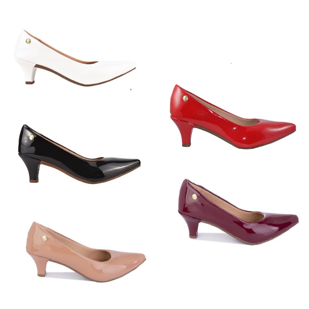Kit 2 Pares Scarpin Social Salto Fino Confortavel Moda Bico Fino Verniz brilhante