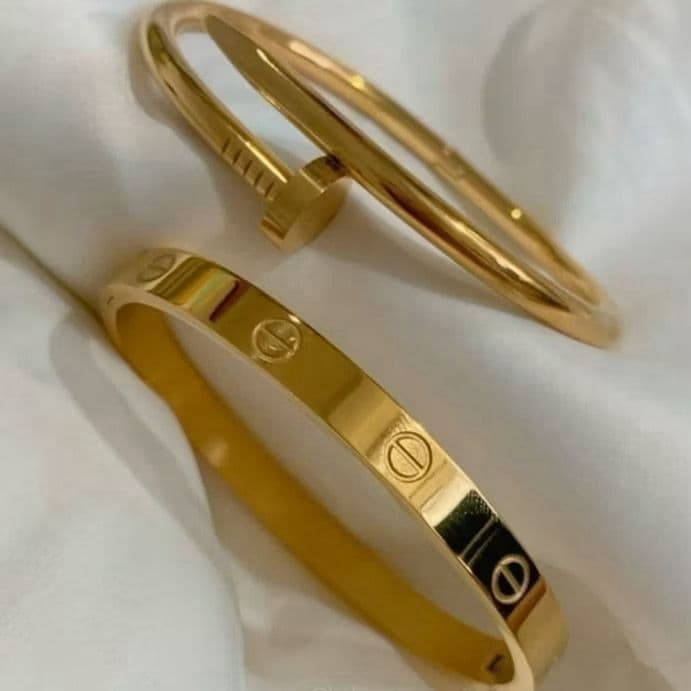 Conjunto 3 Braceletes Femininos Aço Inoxidável Dourado Virginia Moda Kit Pulseiras Elegantes