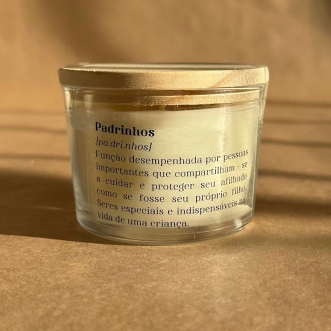 Vela Presente Padrinhos  100g c/ tampa de madeira - O ANÚNCIO REFERE-SE A 1 UNIDADE VELA PADRINHOS BATIZADO OU CASAMENTO