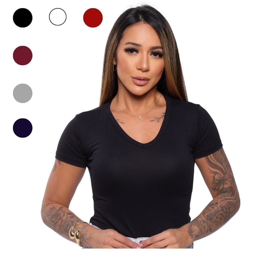 Blusa Dia a Dia Baby look Viscose Decote V Básica Blusa Feminina T-shirt