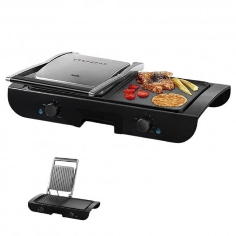 Grill Elétrico 2 em 1 1500W Chapa Dupla Controle Independente 220V