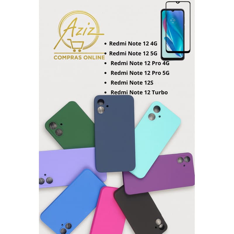 Capa Premium + Película de Vidro p/ Xiaomi Redmi Note 12 4G /12 5G/12 Pro 4G/12 Pro 5G/12S/12 Turbo – Silicone Aveludado