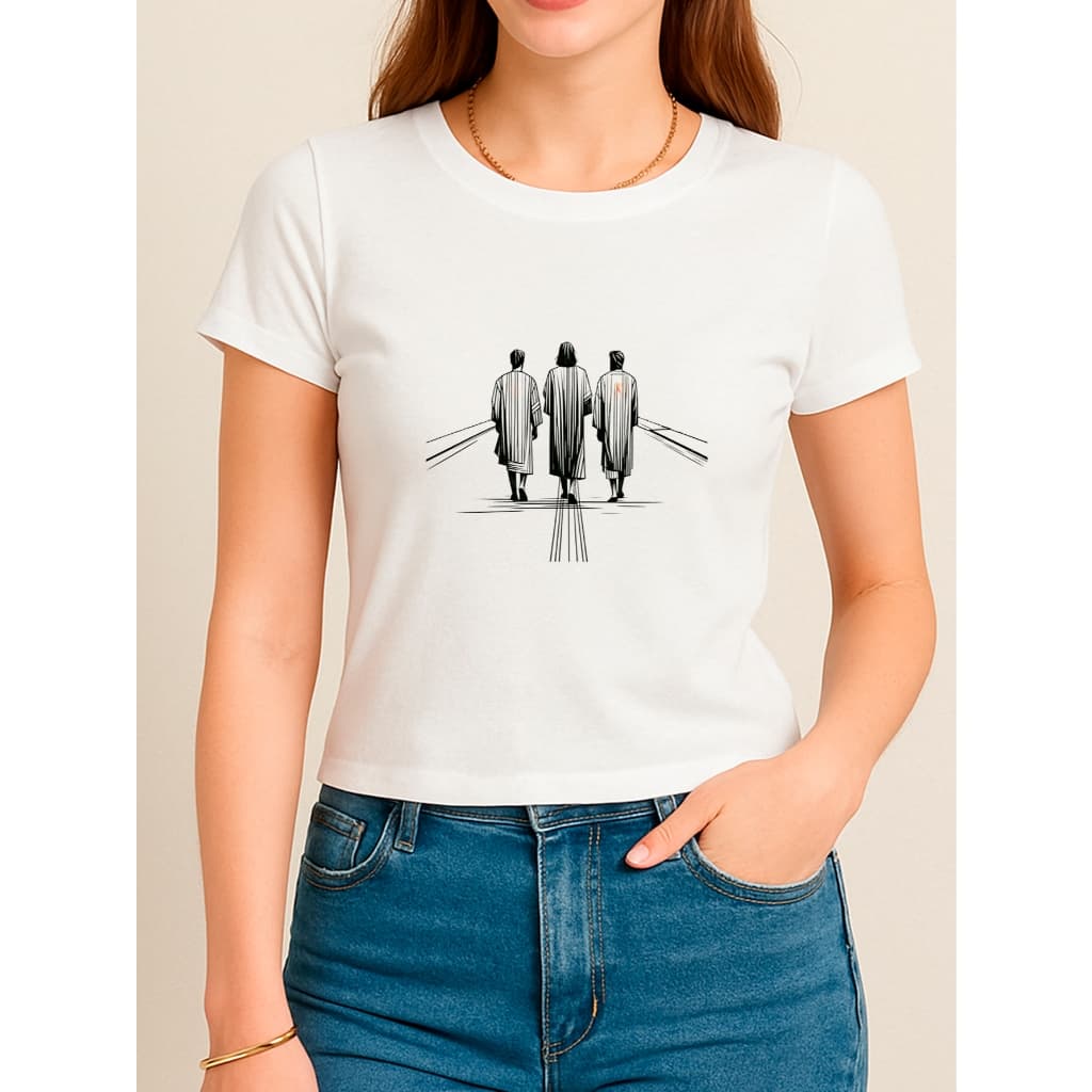 Camiseta Babylook Feminina Estampada 100% Algodão Jesus e Discipulos Religiosa Cristã Cruz