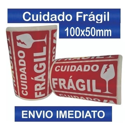 Etiqueta Adesiva Cuidado Frágil 100x50mm Rolo c/500 un