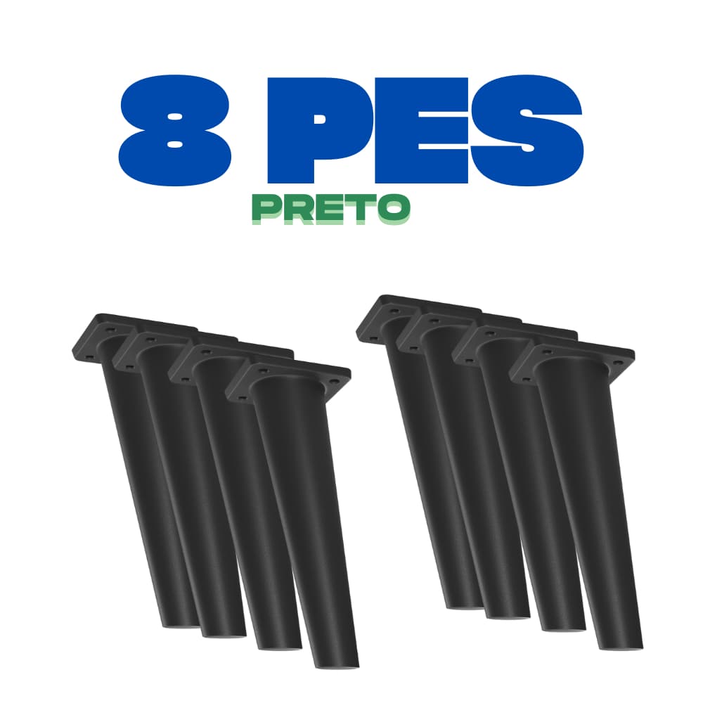 Kit 8 Pés Para Móveis Estilo Retrô Cor Preto– Plástico Resistente e Antiumidade - Moveis EcasaMoveis