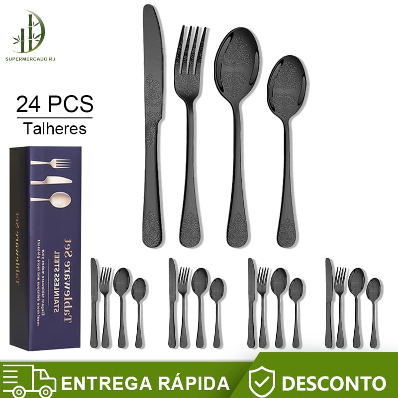 Kit Faqueiro De Talheres Aço Inox Com Dourado,Com Maleta Para Cozinha e Restaurantes