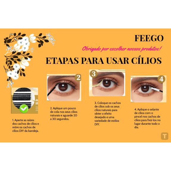 FEEGO Cílios Postiços Instruções para Kit de Extensão de Cílios Manual do Usuário