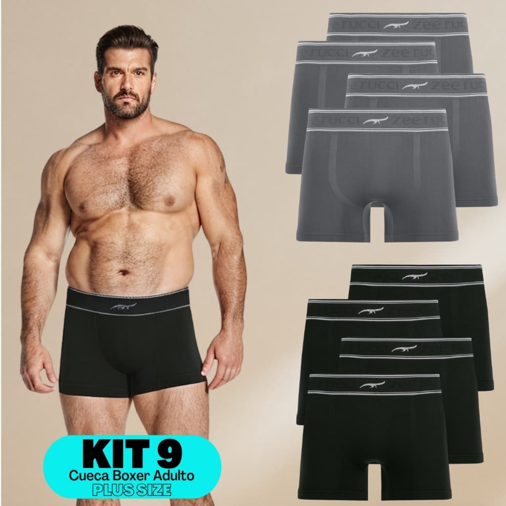 Kit 9 Cuecas Premium Plus Size Boxer De Tecido Macio Sem Costuras Original Zee Rucci