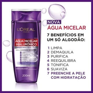 Água Micelar Loreal Paris Limpeza Facial Hialurônico 200ml