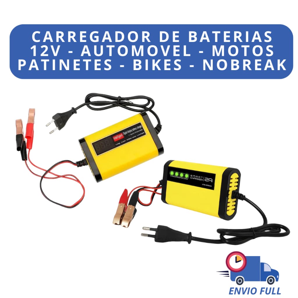Carregador bateria carro 12v automotivo moto inteligente portátil carga lenta  Modelo 2024 Bivolt Promoção