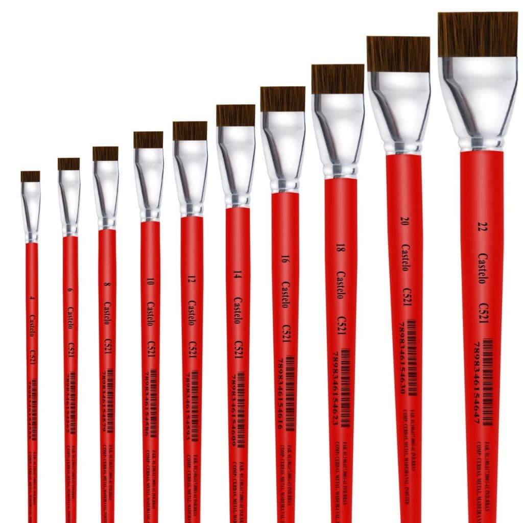Pincel Castelo para Pintura Cerda Sintético Chato Cabo Longo Vermelho 521 Unidade