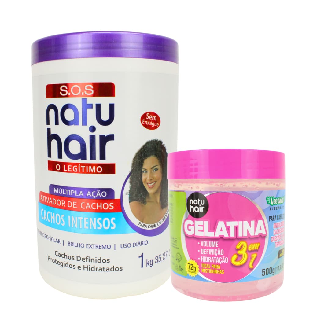 Kit Ativador de Cachos [Cachos Intensos] 1kg +  Gelatina 3 em 1 Modeladora de Cachos Natuhair 500g