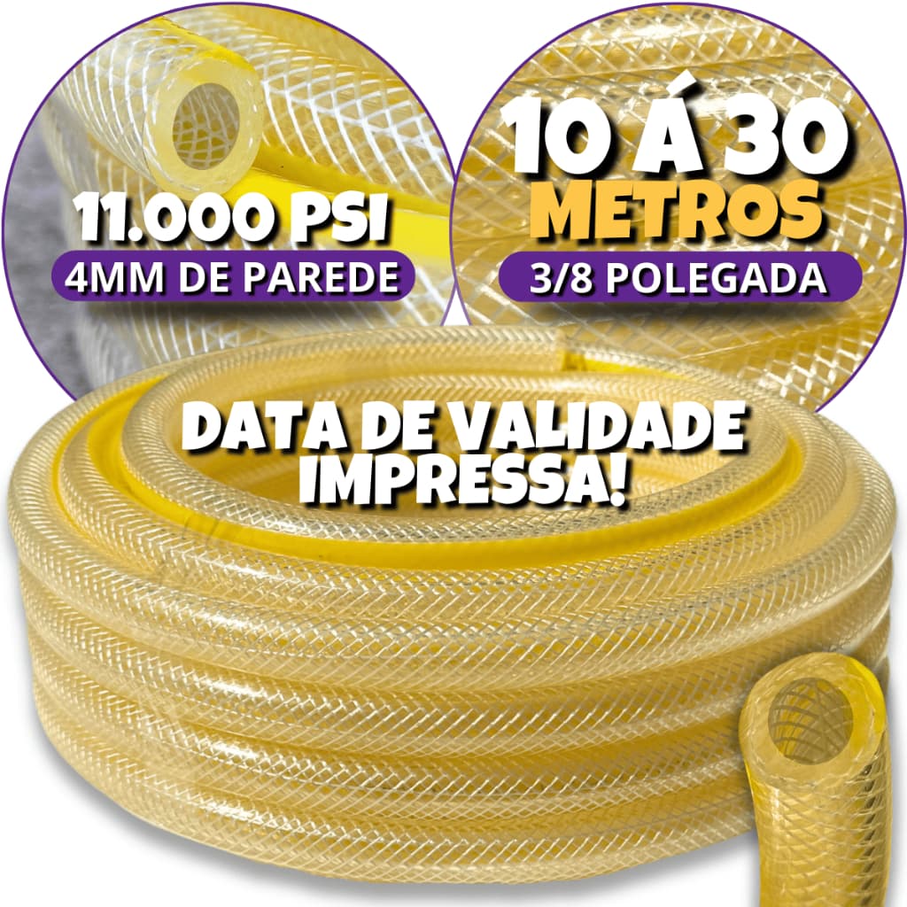 Mangueira Universal para Cozinha Gás 4mm Trançada Multiuso Parede Grossa 3/8 - 10m 15m 20m 25m 30m