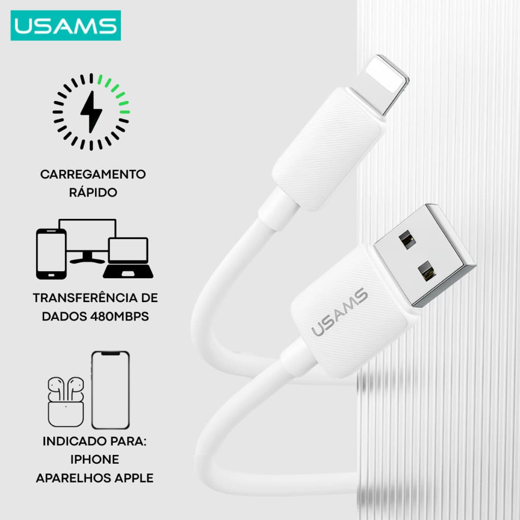 Cabo iPhone CarPlay Apple – USB Lightning 1M para Multimídia Automotiva, Dados e Carga