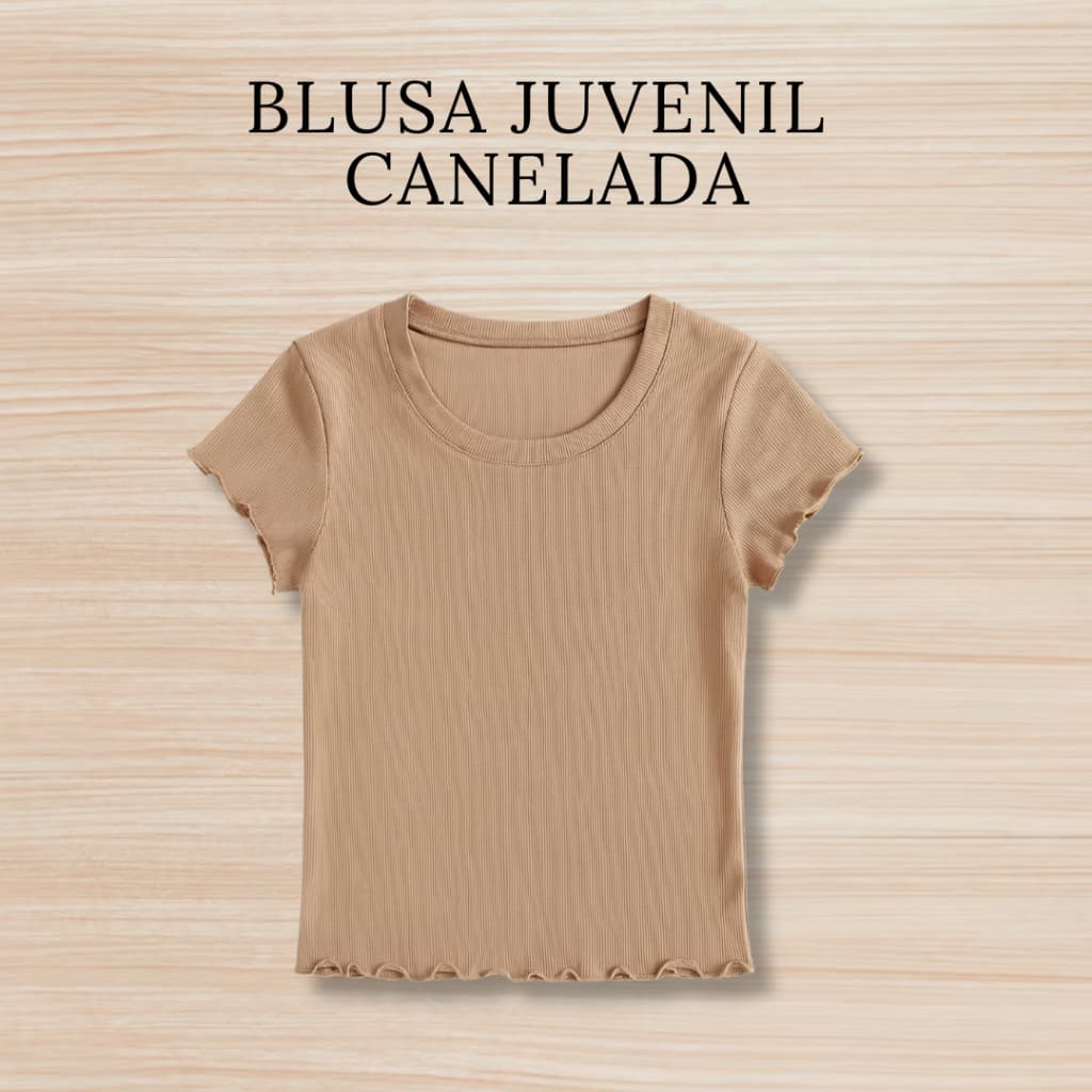Blusa para Meninas em Malha Canelada, Gola Redonda e Manga Fru Fru