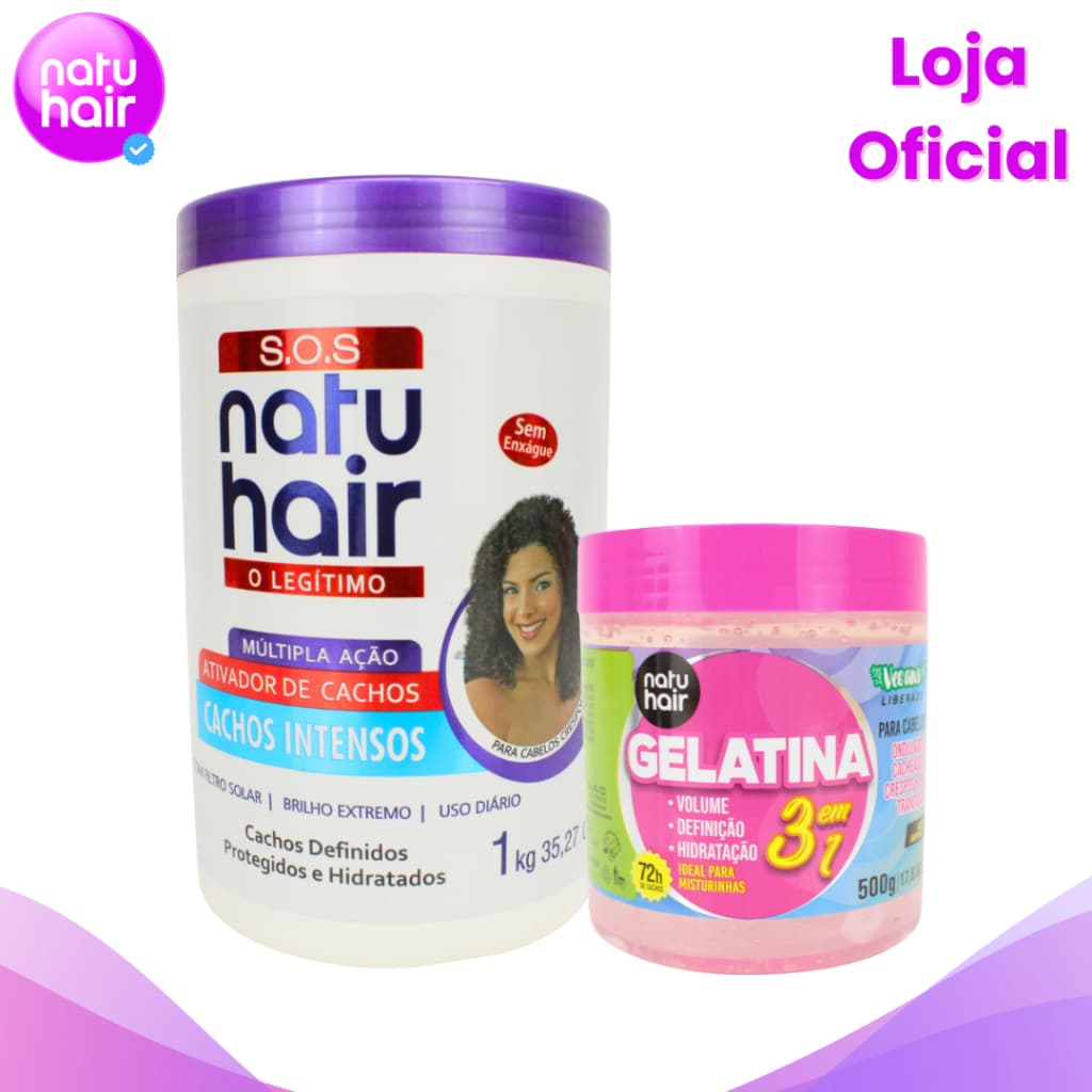 Kit Ativador de Cachos [Cachos Intensos] 1kg +  Gelatina 3 em 1 Modeladora de Cachos Natuhair 500g