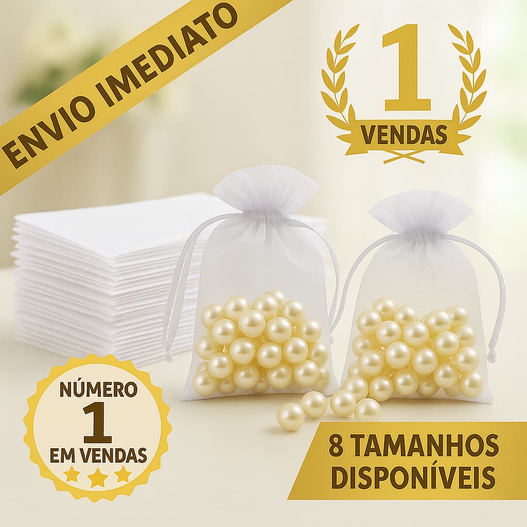 Kit 5/10/20/50/100 Un Saco Saquinho Organza Tule Saquinho 7x9 9x12 10x15 Branco Festa Casamento