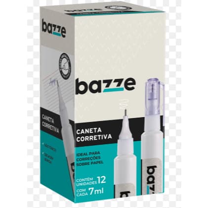 Caneta Corretiva Bazze 7ml Caixa 12 Unidades Secagem Rápida Precisa Escolar Papelaria Arte