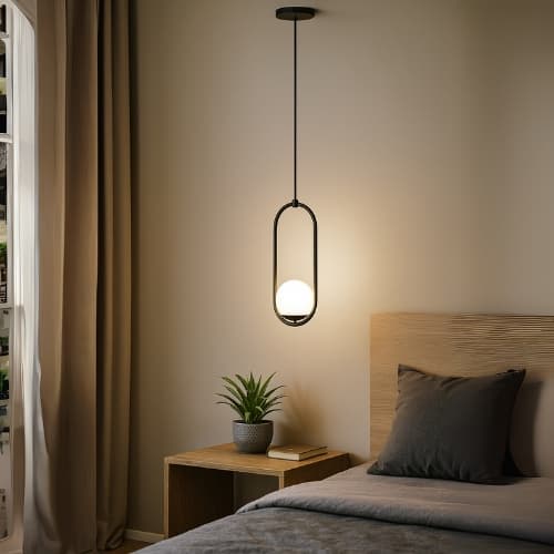 Pendente Capri Preto Luminária de Teto Moderna Sala Quarto Cozinha Lustre Globo Fosco Jabuticaba Decorativo