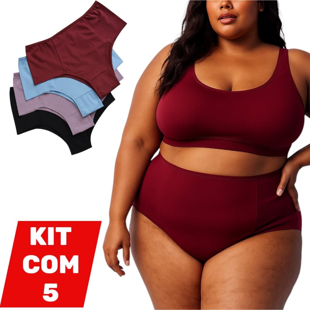 Kit 5 Calcinhas Pala Larga Conforto Do M ao G3  Plus Size