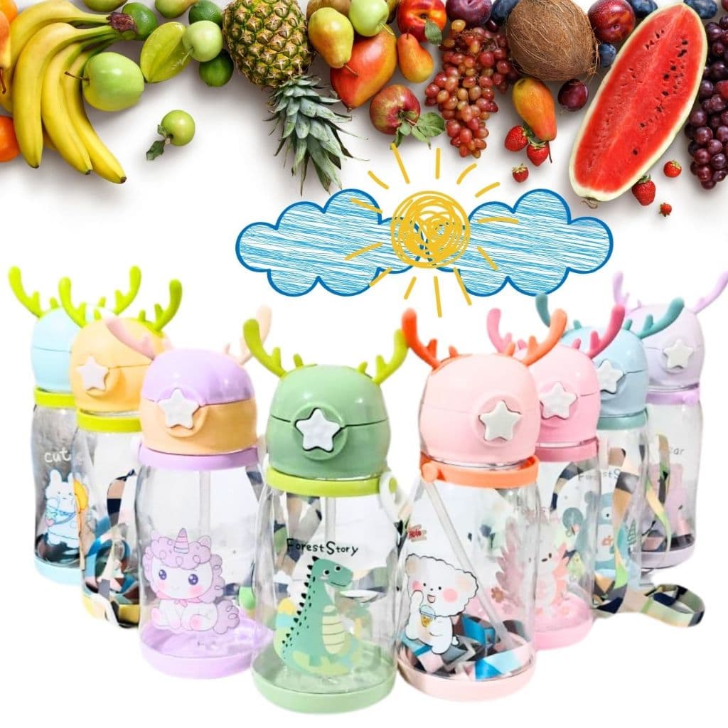 Garrafa De Alce Água Infantil 600ML Criança Portátil Com Canudo Desenho Fantasia Para Meninas ou Meninos