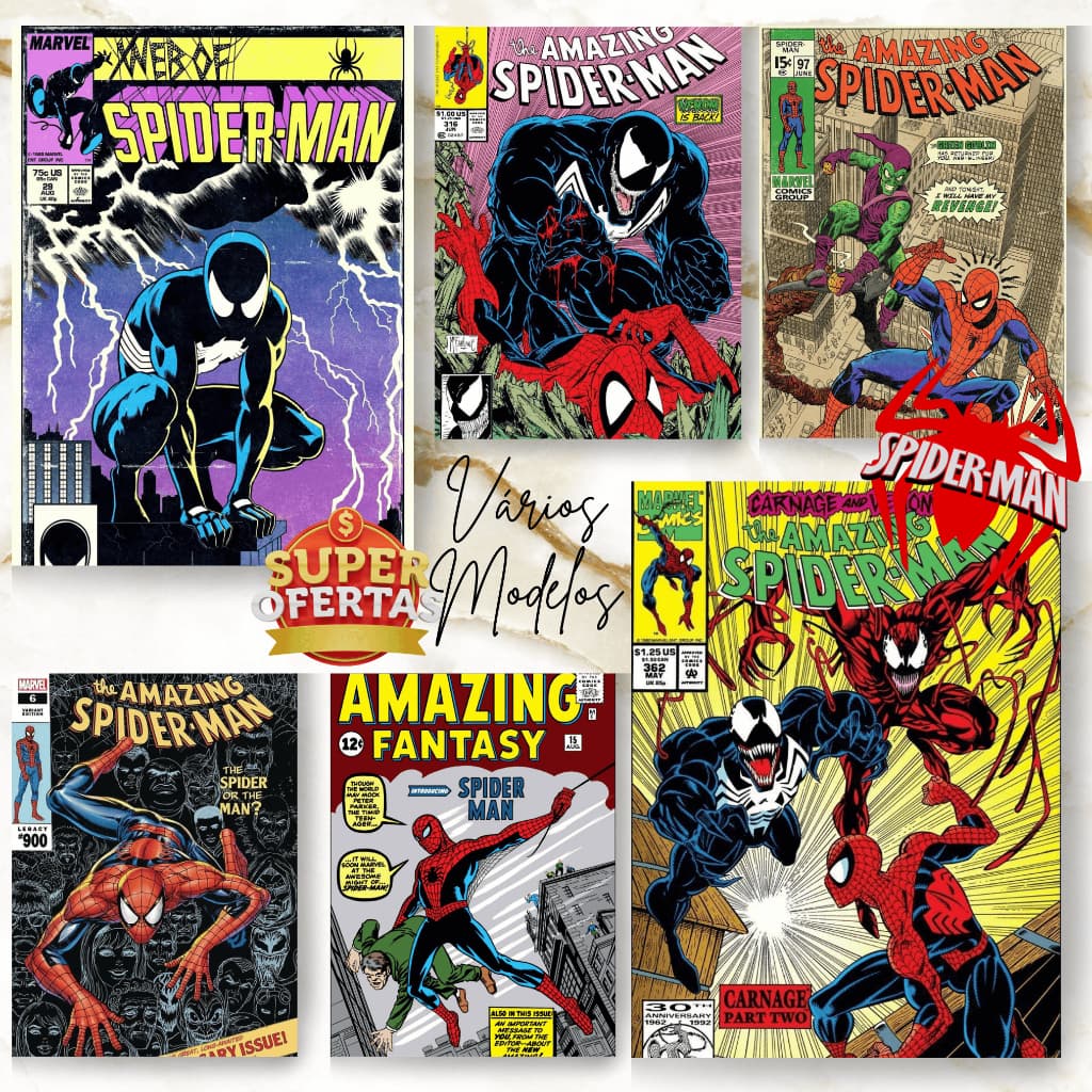 Quadro Decorativo Placas Homem Aranha HQS Posters Plaquinha Quadro em MDF 30x20cm Full HD Decoração