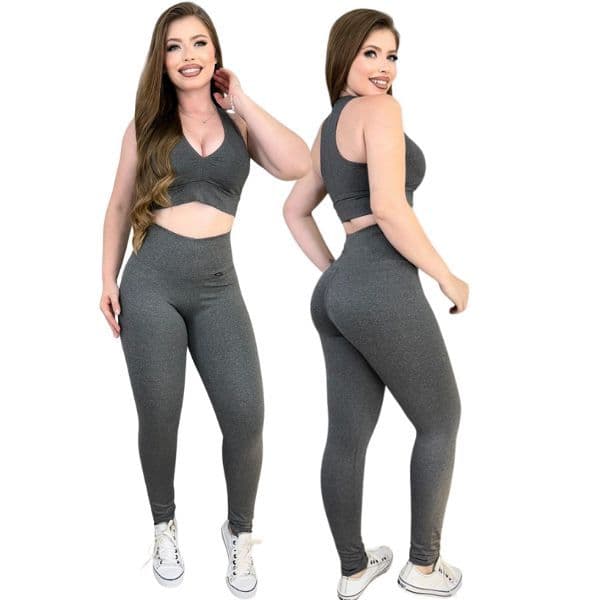 Conjunto De Academia Yoga Feminino Calça Legging Cos Alto + Top Nadador Bojo Removível Suplex Zero Transparência Fitness
