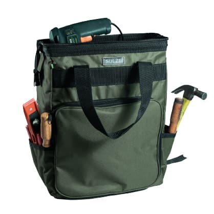 Bolsa Mochila em lona reforçada. Múltiplos bolsos e partições para ferramentas diversas.