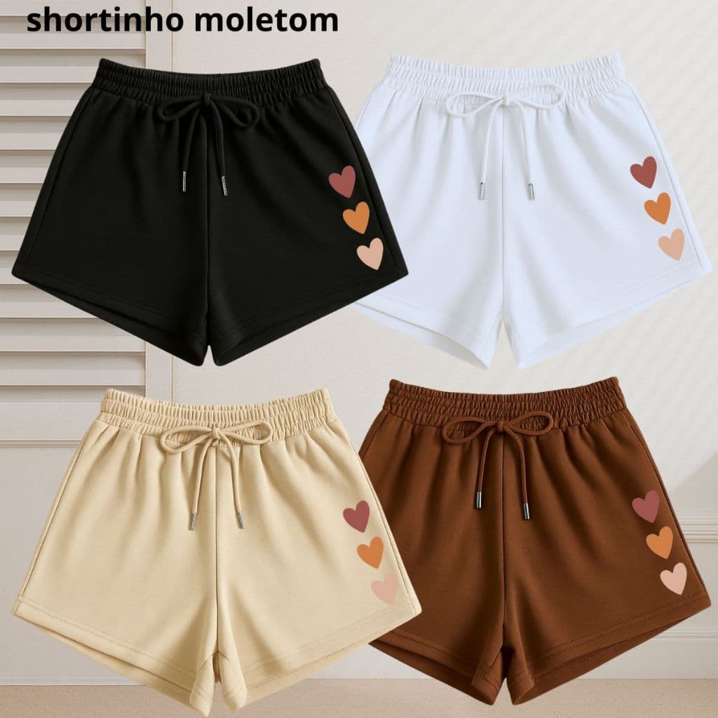 Shortinho Feminino Moletom Comfy Fashion Trio Coração