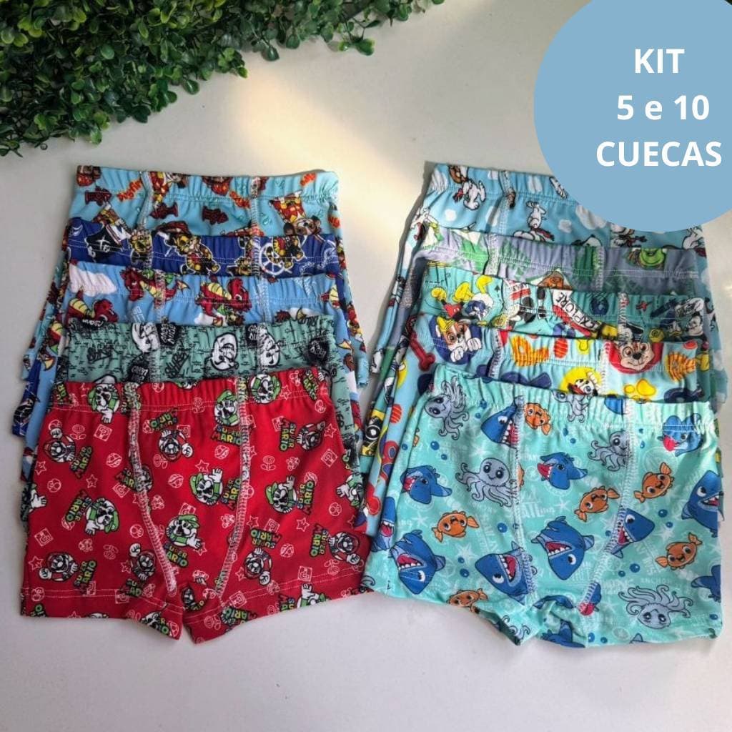 Kit Cuecas Infantil com 10 unidades - Conforto e Qualidade - 0 a 10 anos