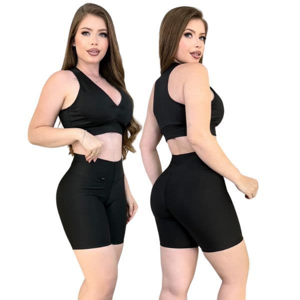 Conjunto De Academia Feminino Fitness Short Legging + Top Nadador De Suplex Premium Zero Transparência