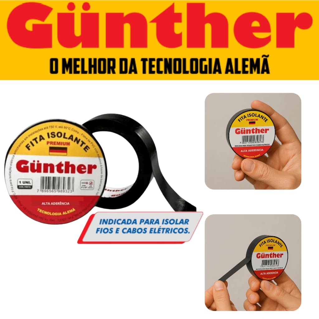 Fitas Isolante 10 OU 5 unidades Fitas Isolante 10 Metros Gunther Qualidade Alemã Anti-Chamas