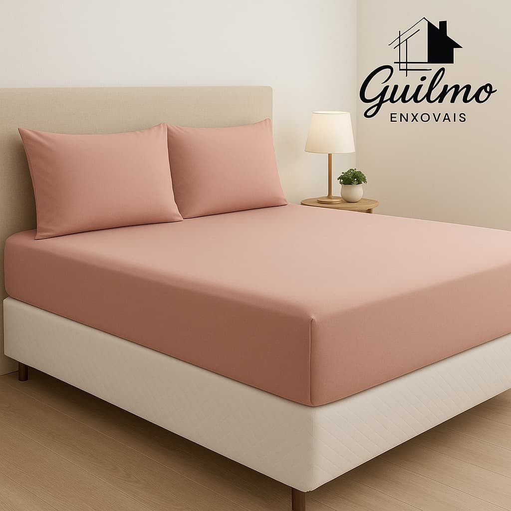 Jogo de Lençol Cama Casal Padrão 3 Peças Liso com Elástico em toda volta - 1,88m x 1,38m x 20cm