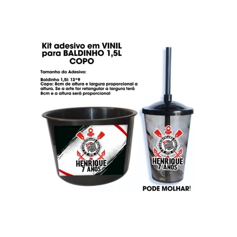 Adesivo Vinil Personalizado para Copo e Baldinho 1,5L | Resistente à Água.