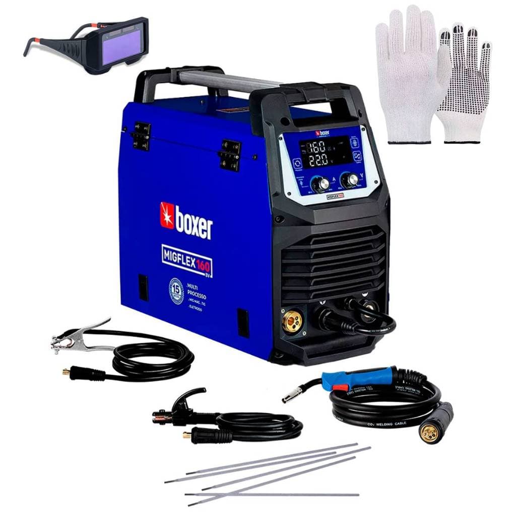Kit Máquina de Solda 160Amp Bivolt Migflex160 Boxer + Óculos de Solda Automático + Luva EPI
