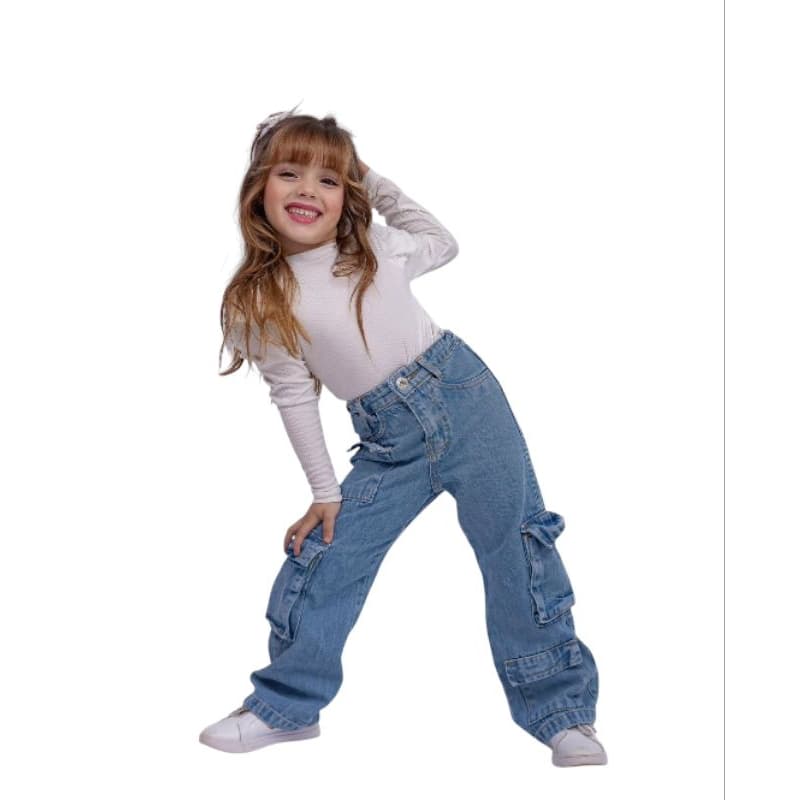 Calça jeans cargo infantil/calça cargo
