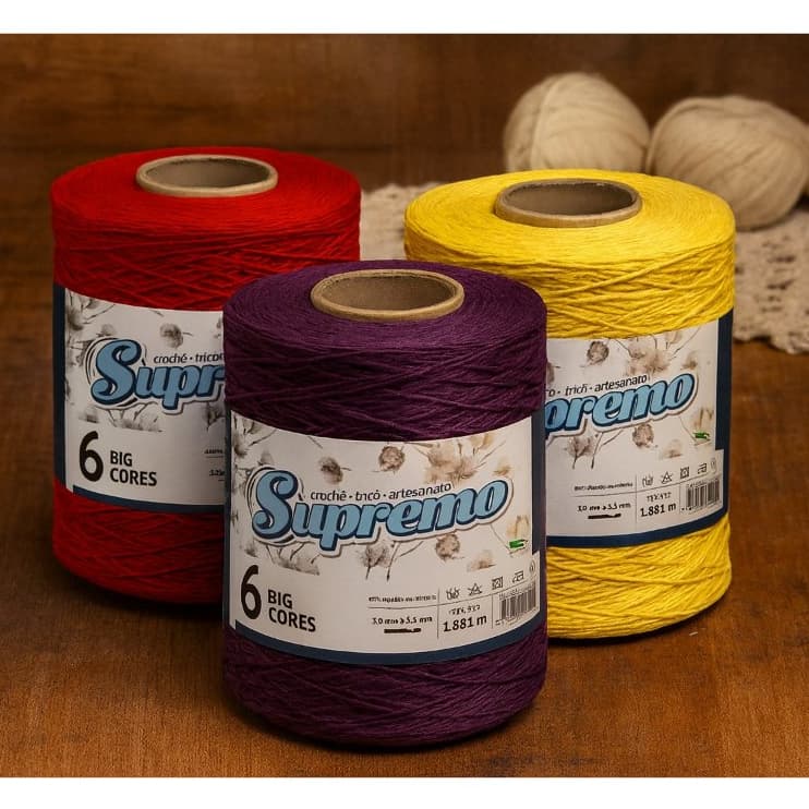 Barbante Supremo Big Cores Fio 6 1,8kg – Crochê, Tricô e Artesanato | Algodão 85% – Envio Imediato