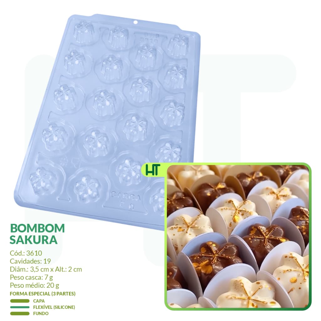 Forma para Chocolate - Bombom Sakura 3610 BWB Flor de Cerejeira - Forma de 3 Partes Semiprofissional