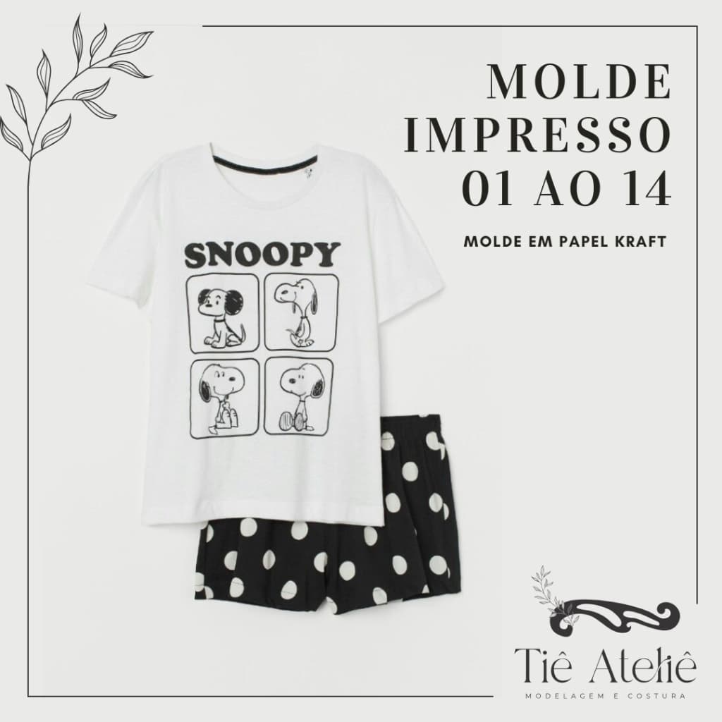 MOLDE EM PAPEL KRAFT DE PIJAMA INFANTIL CURTO PARA COSTURA MODELAGEM EM PAPEL KRAFT