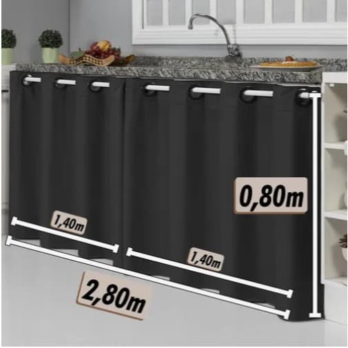 Cortina Box Pia de Cozinha Lavanderia Tanque Lavabo Impermeável Anti Mofo 2,80mt X 0,80mt Várias Cores