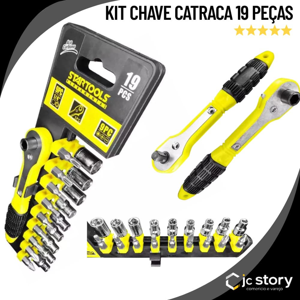 Chave Catraca Com Soquetes Tipo Canhão E Bits Kit 19 Peças Jogo Uso Geral Mini Kit Reparo Casa