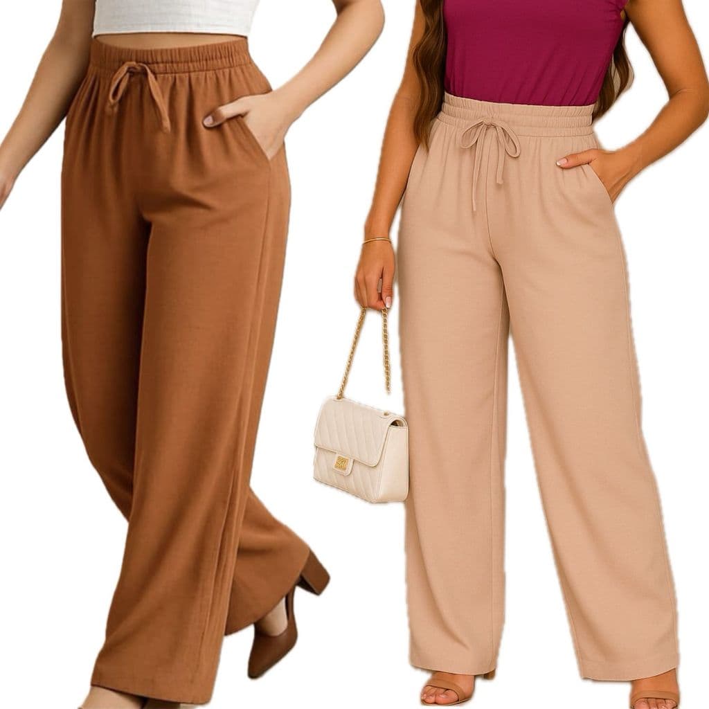Calça Feminina Pantalona Duna Cintura Alta com Bolso Não Amassa Leve, Estilosa e Confortável Kit ou unidade P ao GG