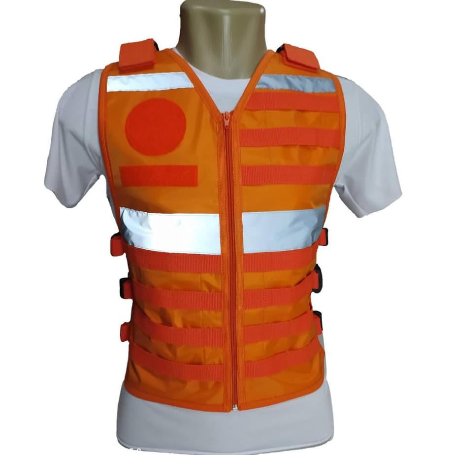 Colete Funcional Modular R&Z Laranja — 6 Bolsos, Impermeável e Refletivo | Socorrista e Defesa Civil