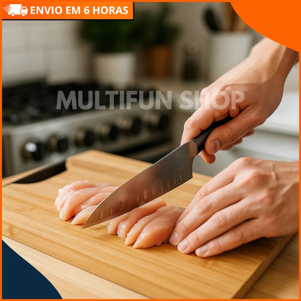 Tábua de Corte em Bambu com Alça de Ferro | Resistente, Higiênica e Ideal para Cozinhar com Estilo