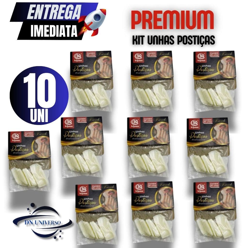 KIT 10 UNHAS POSTIÇAS PROFISSIONAL NATURAIS REALISTAS 24 UNIDADES