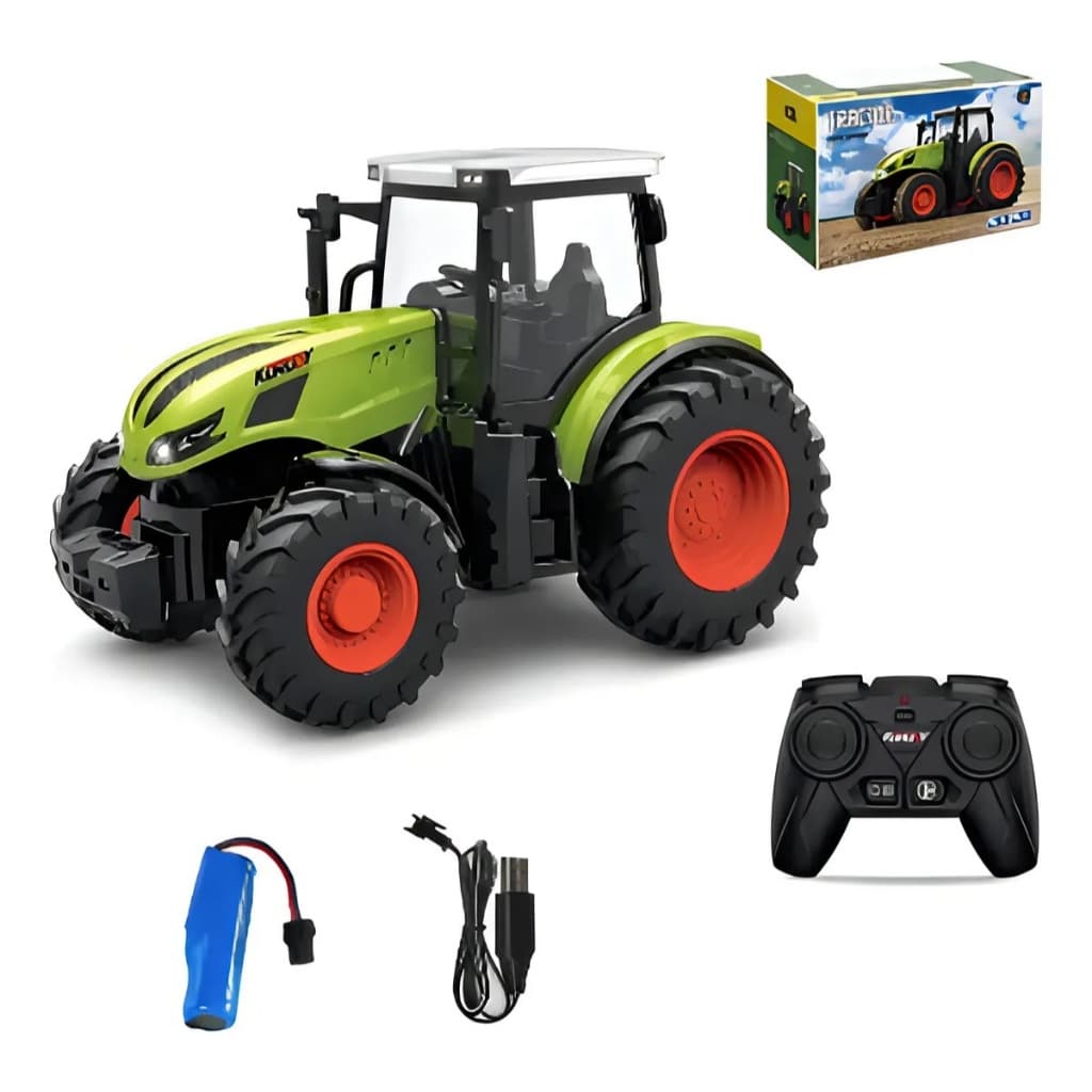 Trator Agrícola de Controle Remoto com Bateria Recarregável e Luzes Realista Farm Truck