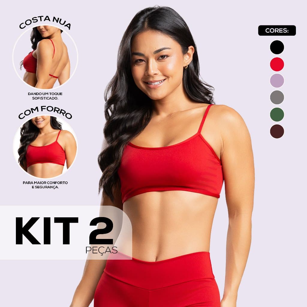 Kit 2 Top Feminino Academia Ginastica com Forro e Encaixe pra Bojo Crossfit Esporte Suplex Liso